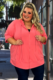 89 OT-C {Paint the Town} CORAL French Terry Hoodie CURVY BRAND!!  EXTENDED PLUS SIZE 3X 4X 5X 6X