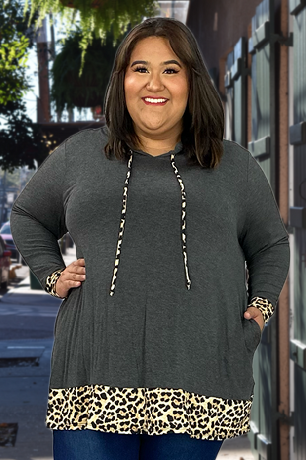 21 HD-B {Party At Curvy} Gray/Leopard Contrast Hoodie SALE!!! CURVY BRAND!! EXTENDED PLUS SIZE 3X 4X 5X 6X