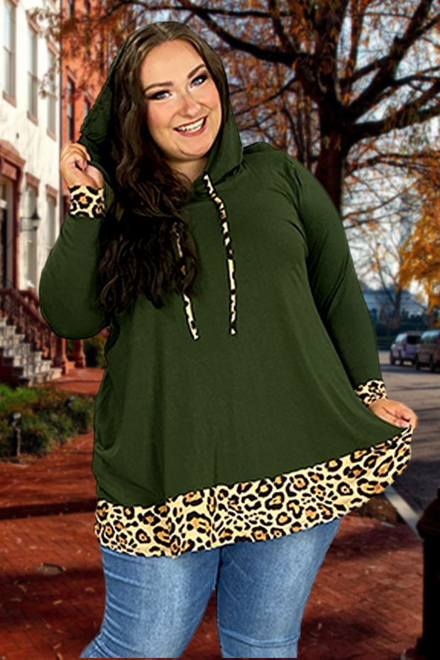 21 HD-D {Party At Curvy} Olive/Leopard Contrast Hoodie CURVY BRAND!!  EXTENDED PLUS SIZE 3X 4X 5X 6X