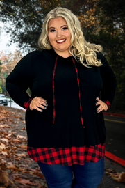 21 HD-E {Perfect Curvy} Black/Red Plaid Contrast Hoodie SALE!!! CURVY BRAND!! EXTENDED PLUS SIZE 3X 4X 5X 6X