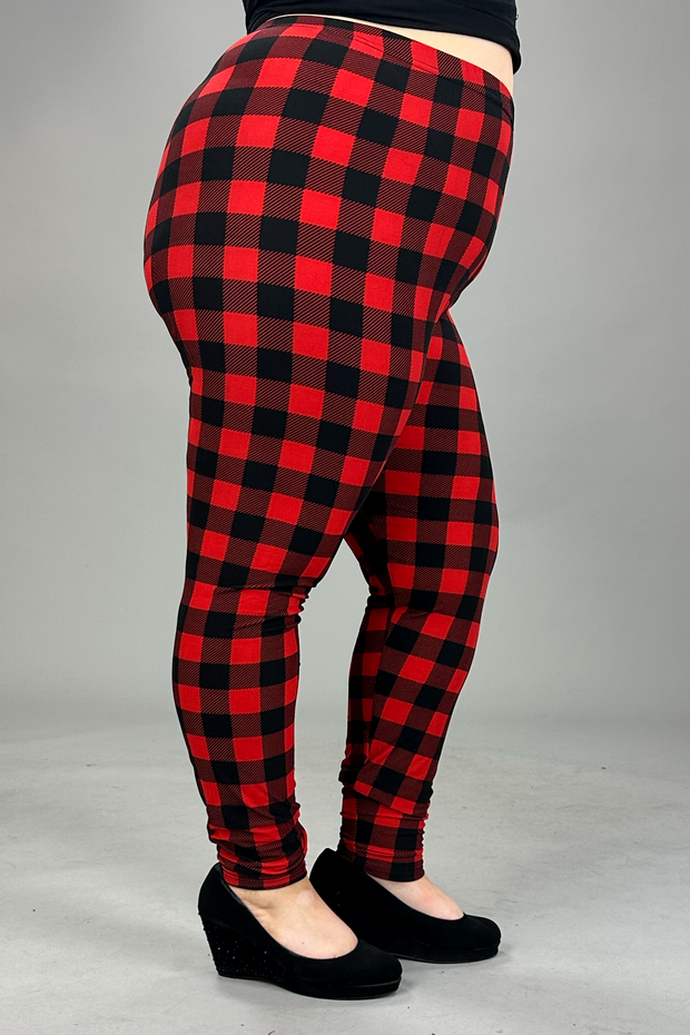 LEG-31 {Plaid About You} Red/Black Plaid Leggings EXTENDED PLUS SIZE 3X/5X