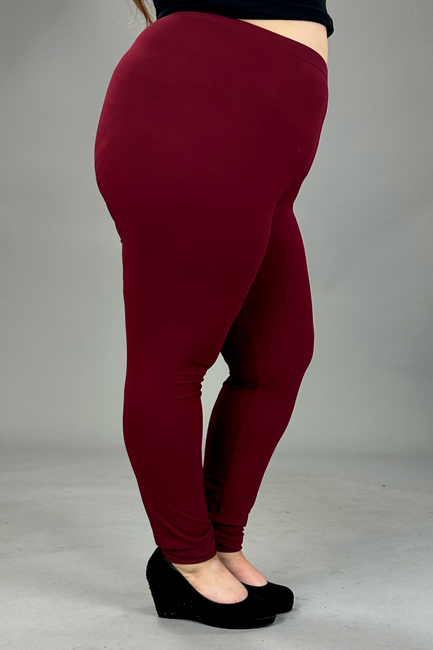 LEG-26 {Pursuit Of Comfort} Burgundy Leggings EXTENDED PLUS SIZE 3X/5X