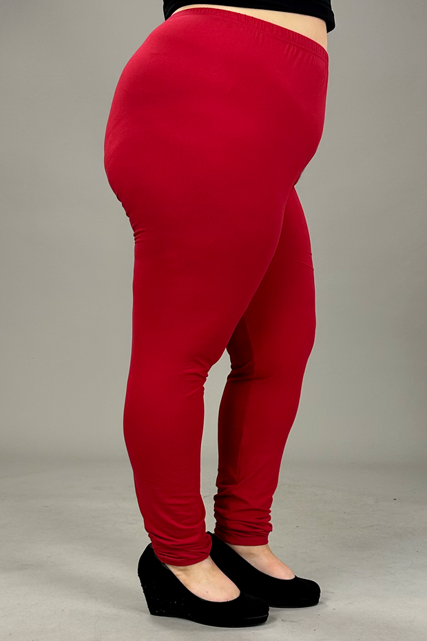 LEG-22 {Pursuit Of Comfort} Tango Red Full Length Leggings EXTENDED PLUS SIZE 3X/5X