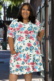 29 PSS-M {Rays Of Love} Ivory Floral V-Neck Dress EXTENDED PLUS SIZE 3X 4X 5X