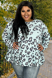 70 PLS-F {Ready To Roar} Light Blue Animal Print Top EXTENDED PLUS SIZE 3X 4X 5X