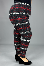 LEG - 23  {Reindeer Play Time} Black Deer Print Leggings EXTENDED PLUS SIZE 3X/5X