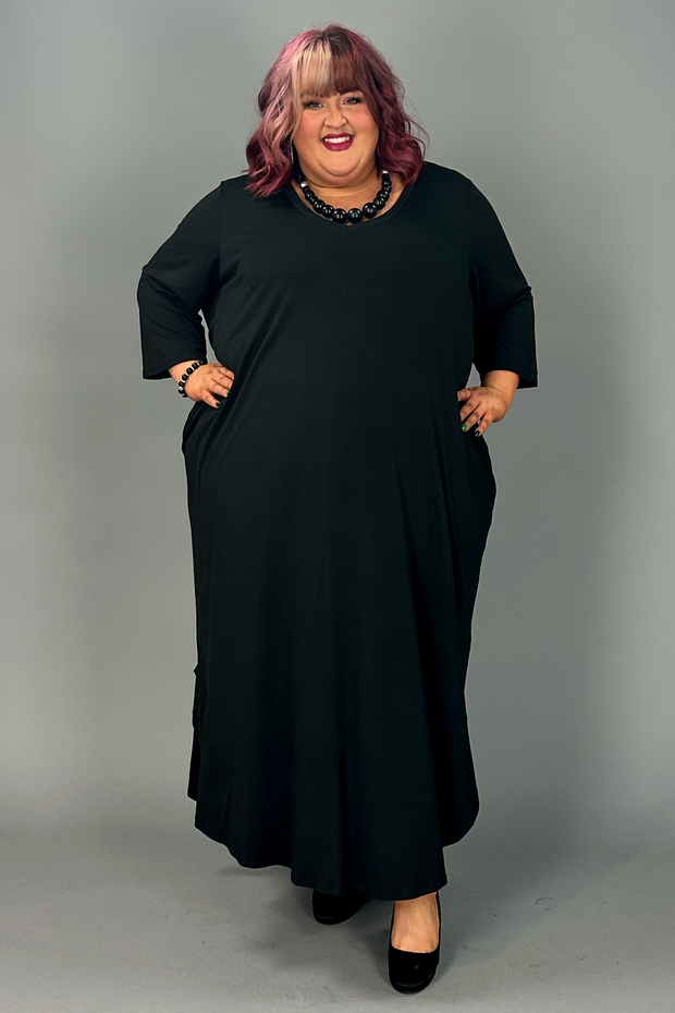 LD-I {Relax More Often} Black V-Neck Maxi Dress w/Pockets CURVY BRAND!!! EXTENDED PLUS SIZE 4X 5X 6X