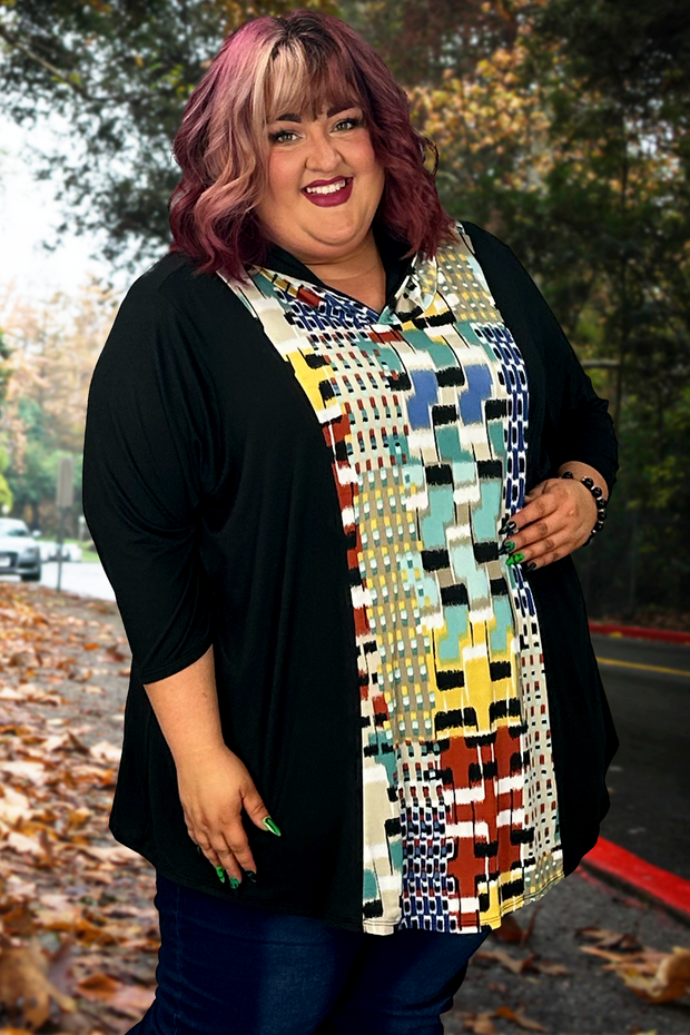 34 HD-N {Rock The Runway} Black/Mulit-Color Print Hoodie CURVY BRAND!!!  EXTENDED PLUS SIZE 4X 5X 6X