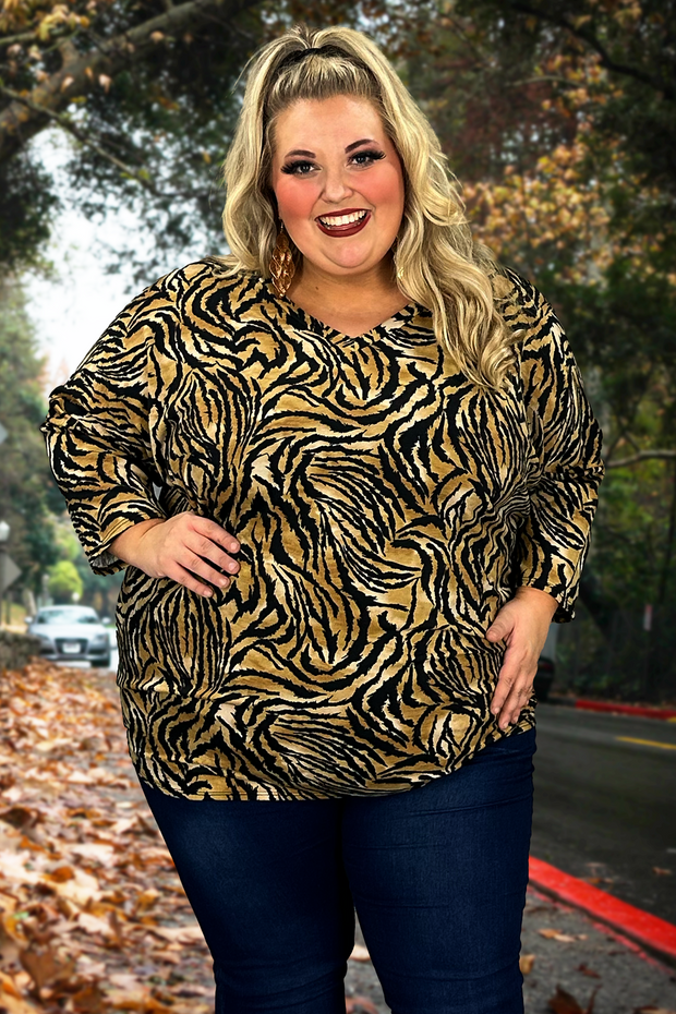 55 PQ-A {Safari Party} Tan Tiger Print Tunic EXTENDED PLUS SIZE 3X 4X 5X