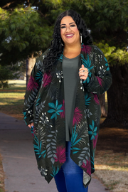 12 OT-Q {Serenity Calls} Black/Teal Floral Cardigan EXTENDED PLUS SIZE 3X 4X 5X