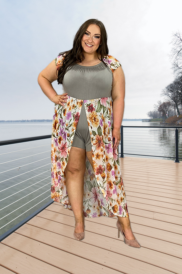 FLASH SALE!! RP-C {Sheer Goddess} Olive Sheer Tan Floral Overlay PLUS SIZE 1X 2X 3X SALE!!