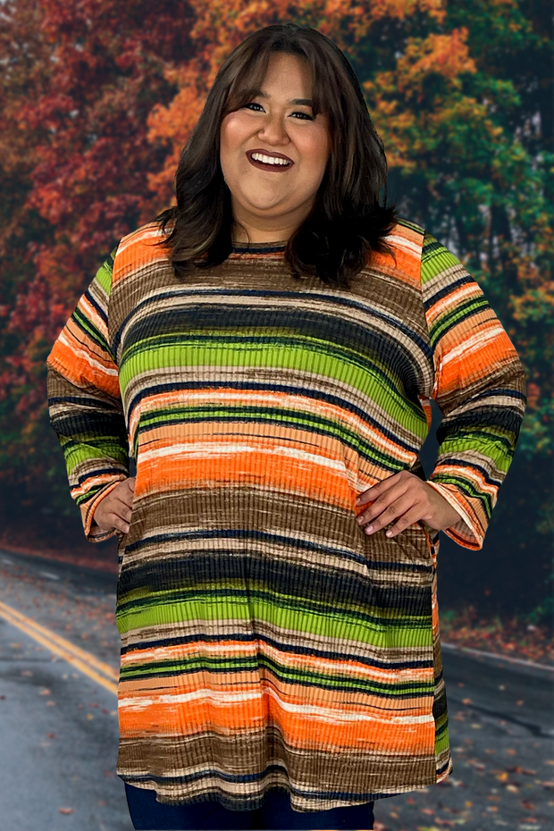 52 PQ-R {Simple and Sassy} Orange Stripe Print Tunic CURVY BRAND!!  EXTENDED PLUS SIZE 1X 2X 3X 4X 5X 6X