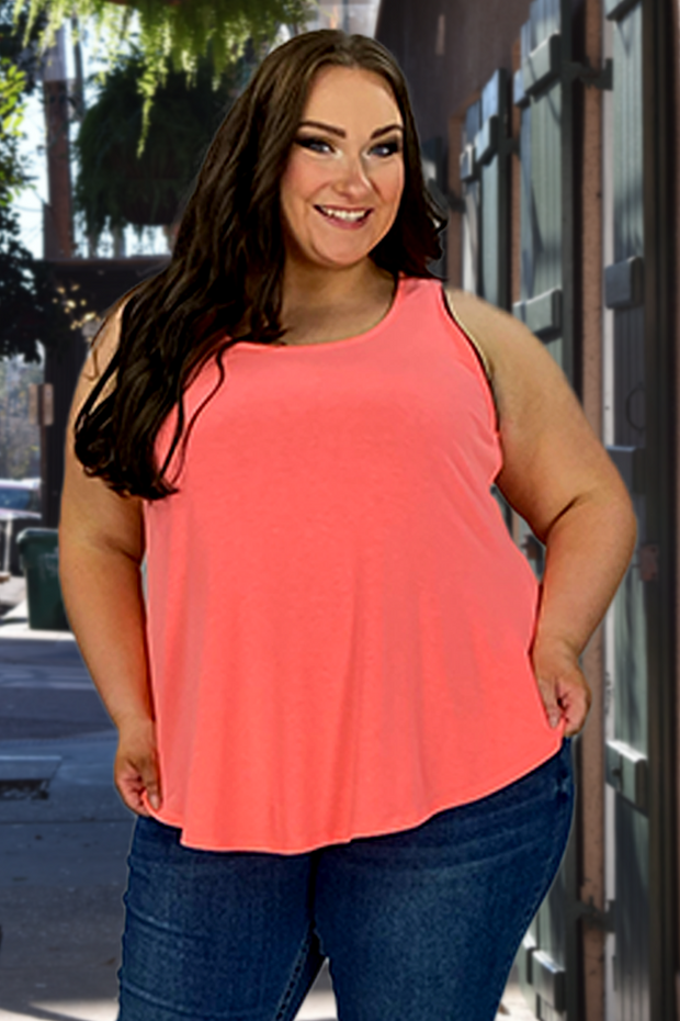 64 SV-C {Simply Delightful} Neon Coral Sleeveless Tank PLUS SIZE 1X 2X 3X