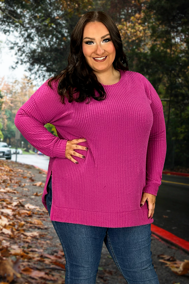 81 SLS-B {Speak Truth} Magenta Waffle Knit Top PLUS SIZE 1X 2X 3X SALE!!