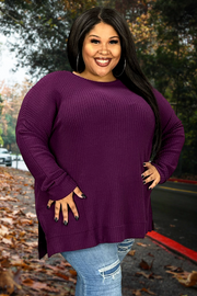 82 SLS-G {Speak Truth} Dark Plum Waffle Knit Top PLUS SIZE 1X 2X 3X