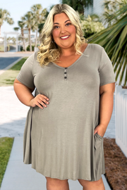36 SSS-A {Stay Consistent} SALE!! Taupe V-Neck Dress PLUS SIZE XL 2X 3X