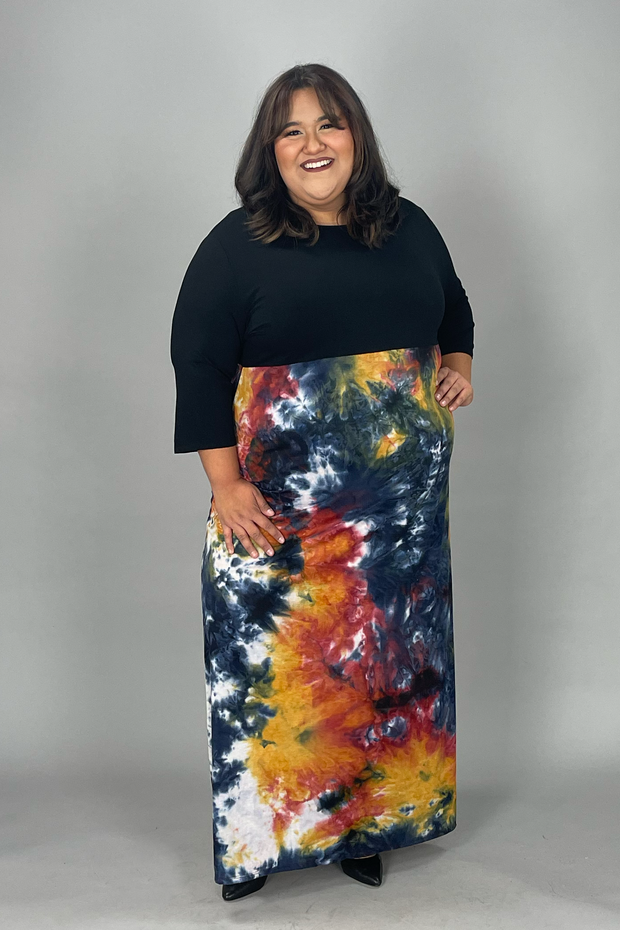 LD-J {Steal The Show} Black/Tie Dye Maxi Dress SALE!!! EXTENDED PLUS SIZE 3X 4X 5X