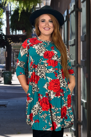 15 PQ-A {Stop The Show} Teal/Red Floral Babydoll Dress PLUS SIZE 1X 2X 3X  SALE!!!!