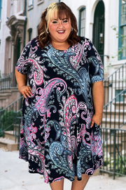 34 PSS-Z {Style Sessions} Black Paisley Print V-Neck Dress EXTENDED PLUS SIZE 3X 4X 5X