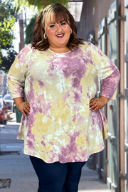 93 PQ-C {Sugar Inspired} Taupe/Purple Tie Dye Top EXTENDED PLUS SIZE 3X 4X 5X SALE!!!