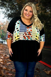 25 OR 32 CP-A {Sweet Encounter} Black/Multi-Color V-Neck Tunic CURVY BRAND!! EXTENDED PLUS SIZE 3X 4X 5X 6X