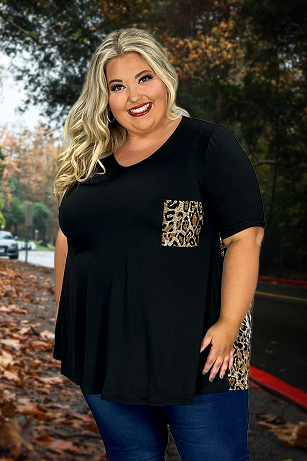 16 CP-D {Take Direction} Black/Leopard Print V-Neck Top EXTENDED PLUS SIZE 3X 4X 5X