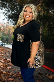 16 CP-D {Take Direction} Black/Leopard Print V-Neck Top EXTENDED PLUS SIZE 3X 4X 5X