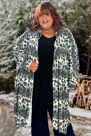 57 OT-H {Take A Trip} Grey Leopard Print Hooded Caridgan EXTENDED PLUS SIZE 3X 4X 5X