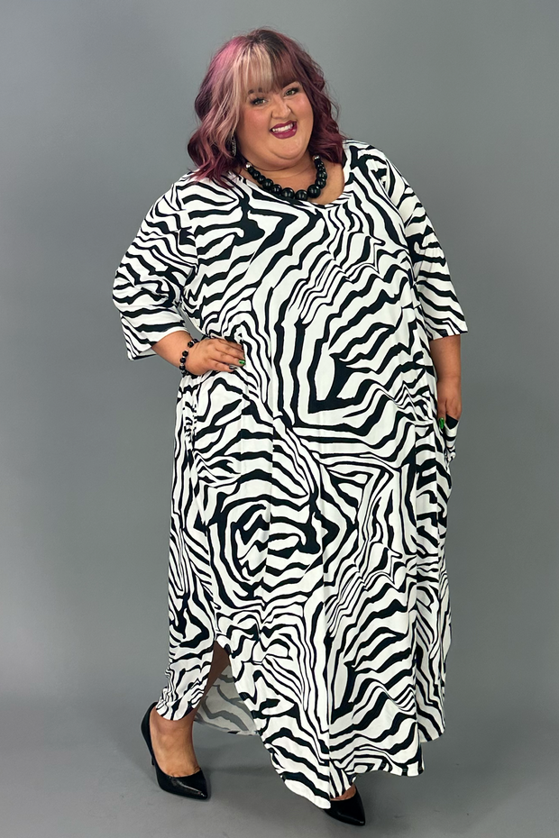 LD-K {Test The Water} Black/Ivory Zebra Print Maxi Dress CURVY BRAND!!!  EXTENDED PLUS SIZE 4X 5X 6X