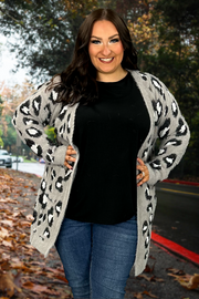 23 OT-R {The Chicness Is Real} Grey Animal Print Cardigan PLUS SIZE 1X/2X  2X/3X