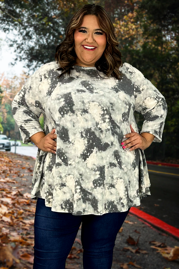 22 PQ-S {The Galaxy Awaits} Charcoal Tie Dye Top EXTENDED PLUS SIZE 3X 4X 5X