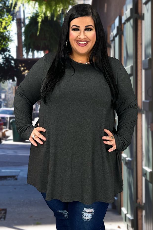 50 SLS-E {The New Staple} Charcoal "Buttersoft" Top EXTENDED PLUS SIZE 1X 2X 3X 4X 5X 6X