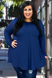 50 SLS-B {The New Staple} Navy "Buttersoft" Long Sleeve Top EXTENDED PLUS SIZE 1X 2X 3X 4X 5X 6X