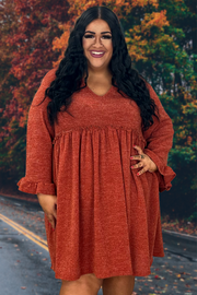 63 PQ-I {The Right Addition} Rust V-Neck Babydoll Dress SALE!! PLUS SIZE 1X 2X 3X