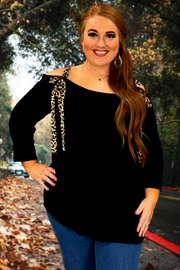 54 OS-E {Tied In leopard} Black Leopard Tied Top PLUS SIZE 1X 2X 3X