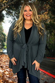 41 OT-C {Time To Go} Grey Tie Front Cardigan SALE!! PLUS SIZE XL 2X 3X