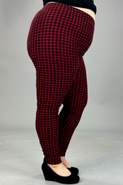 LEG-98 {To The Bank} Burgundy Houndstooth Leggings EXTENDED PLUS SIZE 3X/5X