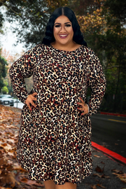 81 PLS-C {Touch Of Color} Brown Leopard Print Dress EXTENDED PLUS SIZE 3X 4X 5X