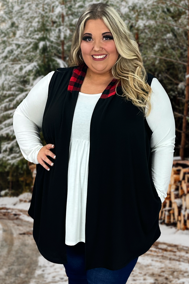 37 OT-G {Treat Me Right} Black Hoodie Vest w/Pockets SALE!!  CURVY BRAND!!!  EXTENDED PLUS SIZE 4X 5X 6X