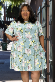 26 PSS-G {Universal Cutie} Dusty Blue Floral Dress PLUS SIZE 1X 2X 3X