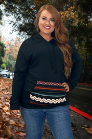 23 HD-E {Waiting On Forever}  Black Aztec Pocket Hoodie SALE!!! PLUS SIZE XL 2X 3X