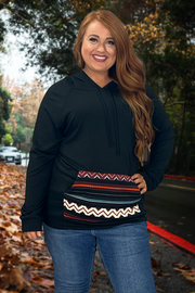 23 HD-E {Waiting On Forever}  Black Aztec Pocket Hoodie PLUS SIZE XL 2X 3X