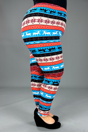 LEG-98  {Warm Wishes} Blue Reindeer Print Leggings EXTENDED PLUS SIZE 3X/5X