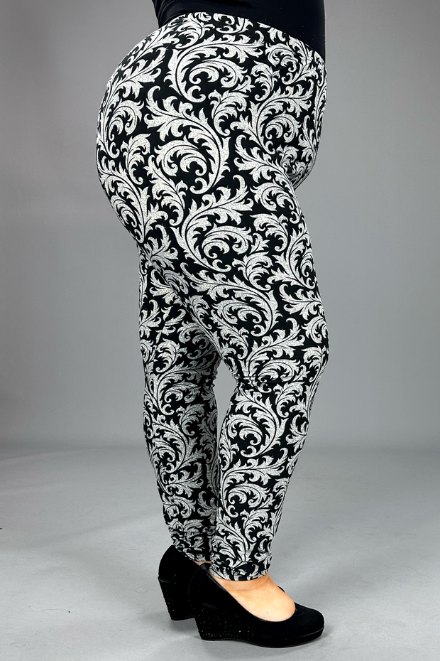 LEG-F  {Watch Me Scroll} Black/Grey Scroll Print Leggings EXTENDED PLUS SIZE 3X/5X