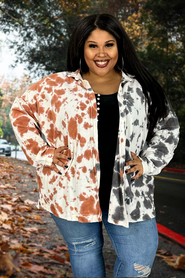 97 OT-K {What You Say} Ivory Tie Dye Cardigan PLUS SIZE 1X/2X  2X/3X