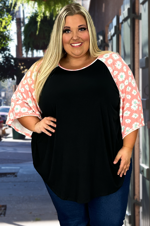 17 CP-R {Where To Start} Black/Pink Daisy Print Top CURVY BRAND!!! EXTENDED PLUS SIZE 4X 5X 6X