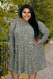 19 PLS-F {Work For It} Brown/Mint Animal Print Dress SALE!!! EXTENDED PLUS SIZE 3X 4X 5X