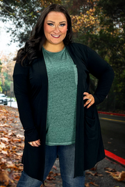 63 OT-F {Worth A Mention} Black Cardigan w/Pockets  PLUS SIZE 1X 2X 3X