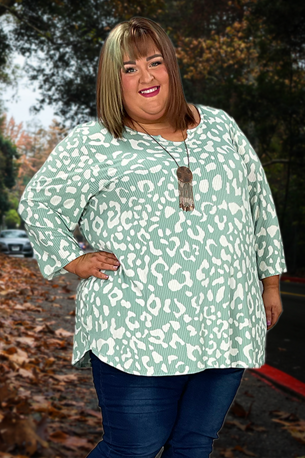 63 PQ-A {You Remind Me Of Something} Sage Leopard Top EXTENDED PLUS SIZE 4X 5X 6X
