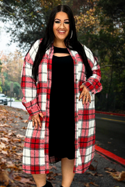 20 OT-Q {All Eyes On You} Red Plaid Button Up Duster PLUS SIZE 1X/2X  2X/3X